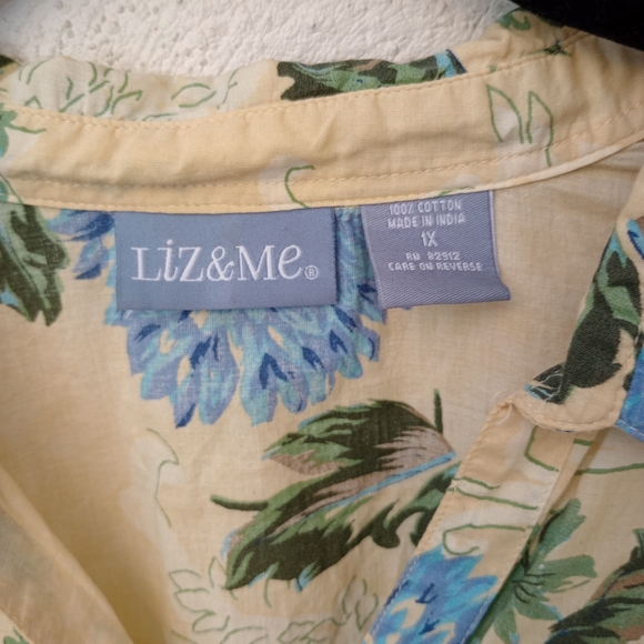 Liz & Me Floral Button Up Shirt Spring Summer Casual Cottagecore 3/4 Sleeve 1X - Picture 9 of 13